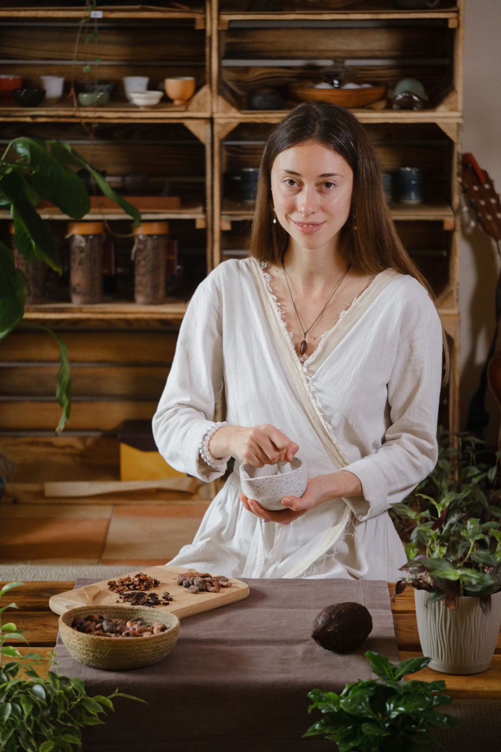 Cacao ceremony, heart opening ritual in atmospheric place